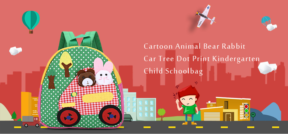 TongChang Cartoon Animal Bear Rabbit Car Tree Dot Print Kindergarten Child School Bag