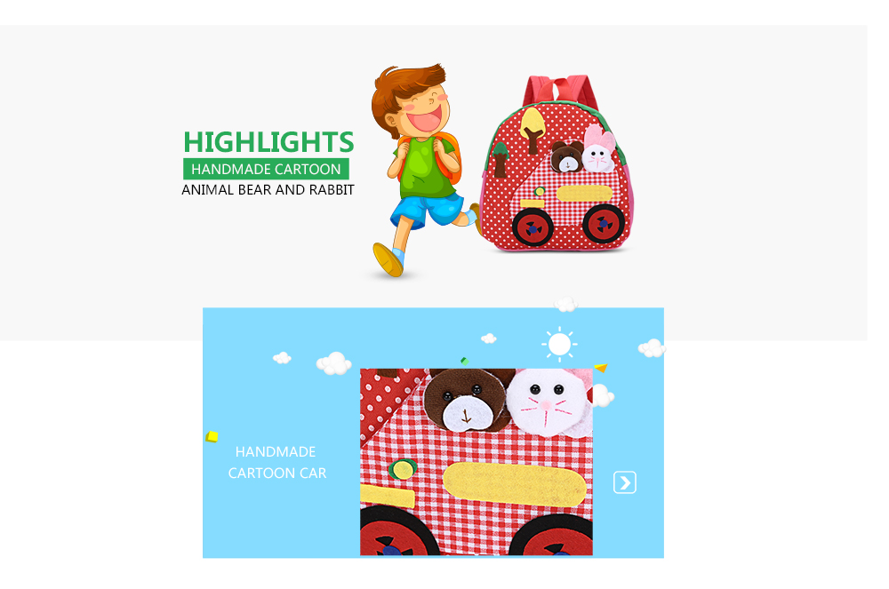 TongChang Cartoon Animal Bear Rabbit Car Tree Dot Print Kindergarten Child School Bag