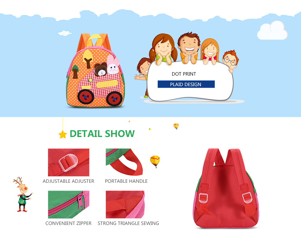 TongChang Cartoon Animal Bear Rabbit Car Tree Dot Print Kindergarten Child School Bag