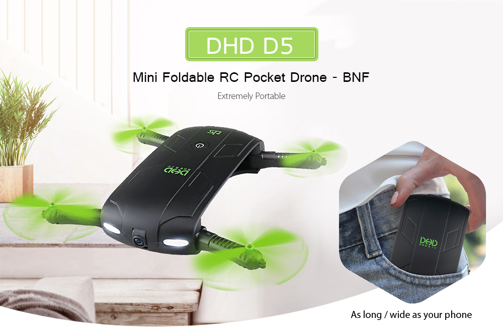 DHD D5 Mini Foldable RC Pocket Drone BNF WiFi FPV 0.3MP Camera / G-sensor Mode / Waypoints