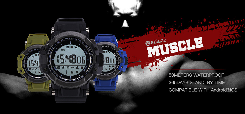 Zeblaze MUSCLE Smartwatch Bluetooth 4.0 Ultraviolet Monitoring Remote Camera Calories Consumption Calling Reminder Pedometer IP67 Waterproof Zeblaze MUSCLE Smartwatch Bluetooth 4.0 Ultraviolet Monitoring Remote Camera Calories Consumption Calling Reminder Pedometer IP67 Waterproof