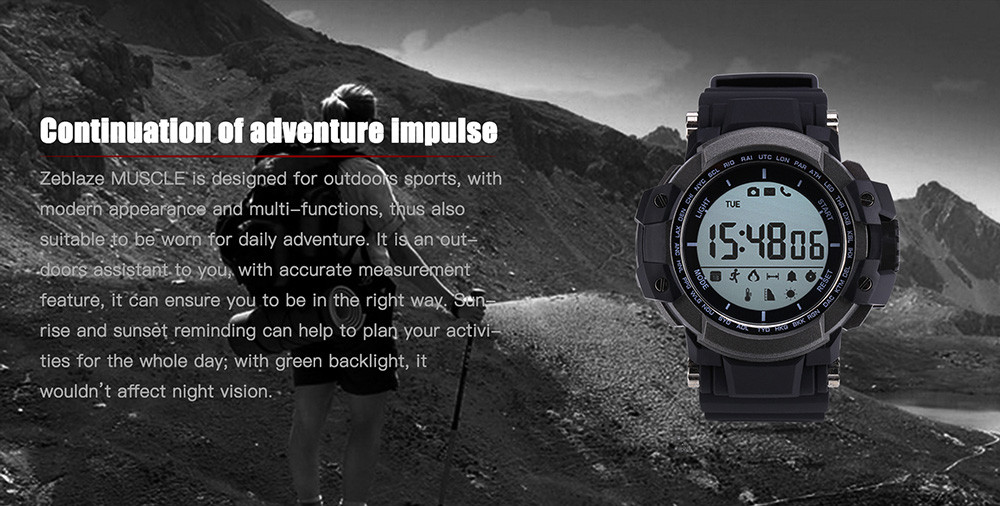 Zeblaze MUSCLE Smartwatch Bluetooth 4.0 Ultraviolet Monitoring Remote Camera Calories Consumption Calling Reminder Pedometer IP67 Waterproof Zeblaze MUSCLE Smartwatch Bluetooth 4.0 Ultraviolet Monitoring Remote Camera Calories Consumption Calling Reminder Pedometer IP67 Waterproof