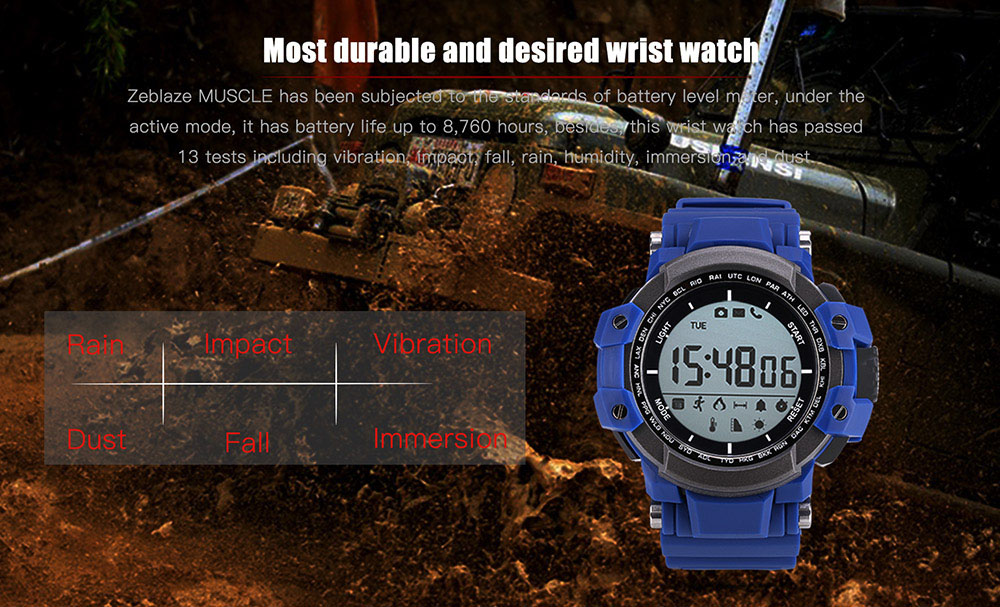 Zeblaze MUSCLE Smartwatch Bluetooth 4.0 Ultraviolet Monitoring Remote Camera Calories Consumption Calling Reminder Pedometer IP67 Waterproof Zeblaze MUSCLE Smartwatch Bluetooth 4.0 Ultraviolet Monitoring Remote Camera Calories Consumption Calling Reminder Pedometer IP67 Waterproof