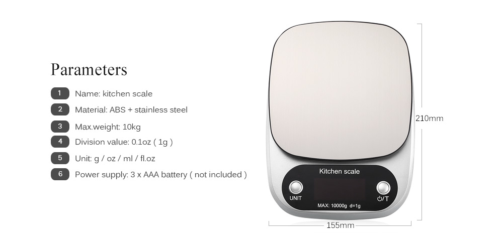 High-precision 10kg / 1g Electric Kitchen Digital Scale with LCD Display High-precision 10kg / 1g Electric Kitchen Digital Scale with LCD Display