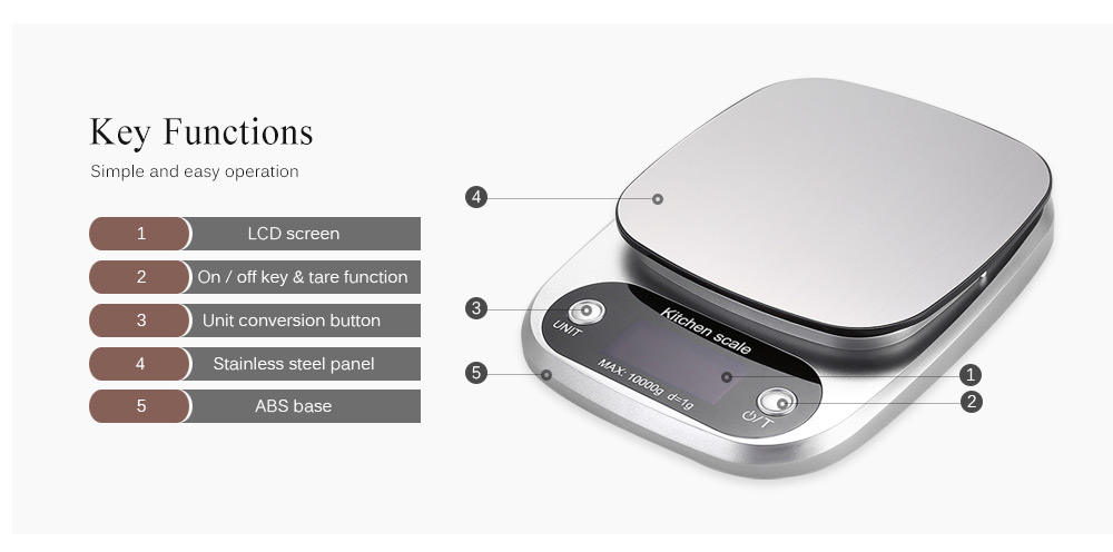 High-precision 10kg / 1g Electric Kitchen Digital Scale with LCD Display High-precision 10kg / 1g Electric Kitchen Digital Scale with LCD Display