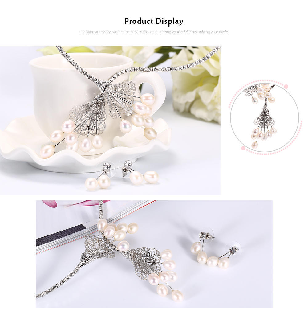 Elegant Hollow Out Flower Pearl Rhinestone Necklace Earrings Women Jewelry Set Elegant Hollow Out Flower Pearl Rhinestone Necklace Earrings Women Jewelry Set