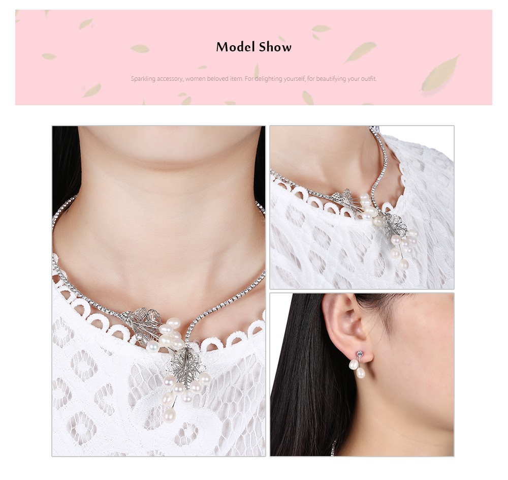 Elegant Hollow Out Flower Pearl Rhinestone Necklace Earrings Women Jewelry Set Elegant Hollow Out Flower Pearl Rhinestone Necklace Earrings Women Jewelry Set