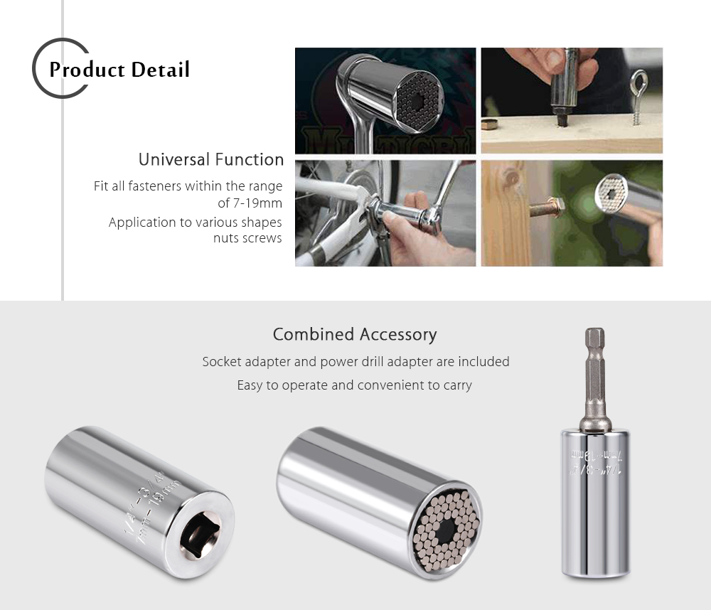 Universal Socket 7 - 19mm Multi-functional Power Drill Adapter Set Kit Hand Tool Universal Socket 7 - 19mm Multi-functional Power Drill Adapter Set Kit Hand Tool