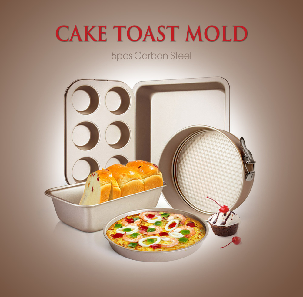 5pcs Multipurpose Carbon Steel Cake Toast Mold Pizza Bakeware Baking Tool 5pcs Multipurpose Carbon Steel Cake Toast Mold Pizza Bakeware Baking Tool