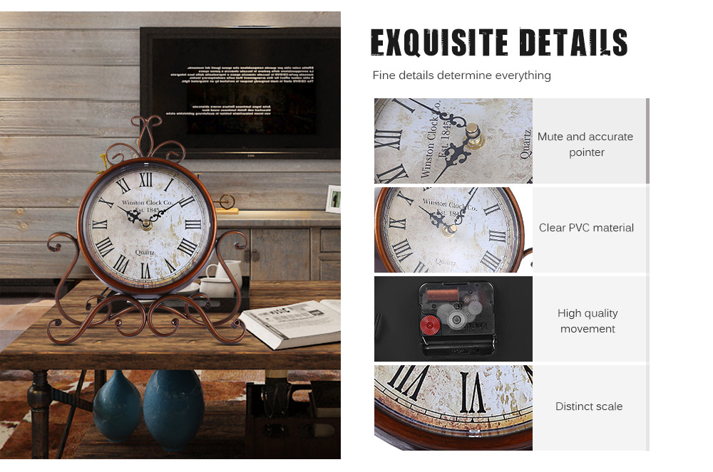 European Style Retro Wrought Iron Craft Table Clock Home Decor European Style Retro Wrought Iron Craft Table Clock Home Decor