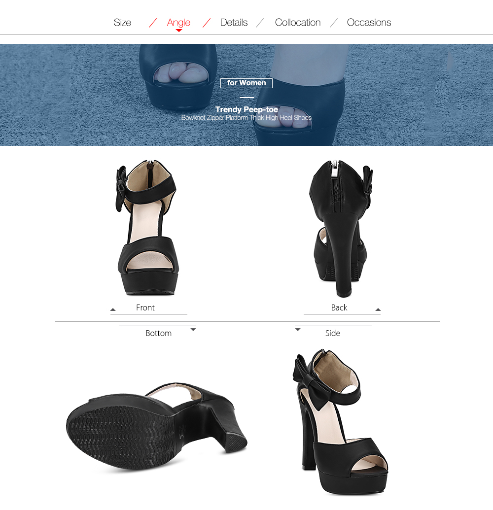 Trendy Peep-toe Bowknot Zipper Platform Thick High Heel Sandals Women Shoes Trendy Peep-toe Bowknot Zipper Platform Thick High Heel Sandals Women Shoes