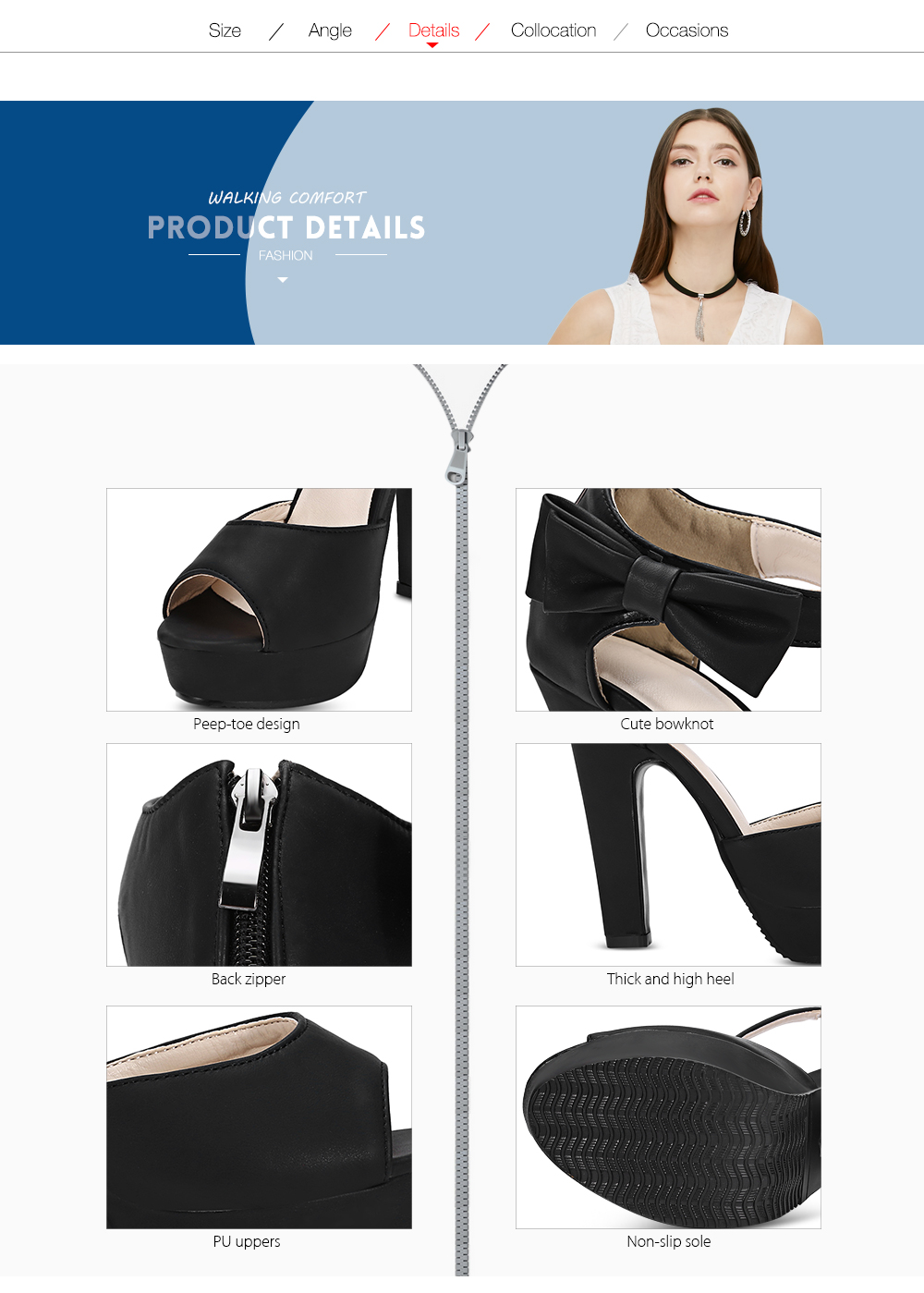 Trendy Peep-toe Bowknot Zipper Platform Thick High Heel Sandals Women Shoes Trendy Peep-toe Bowknot Zipper Platform Thick High Heel Sandals Women Shoes