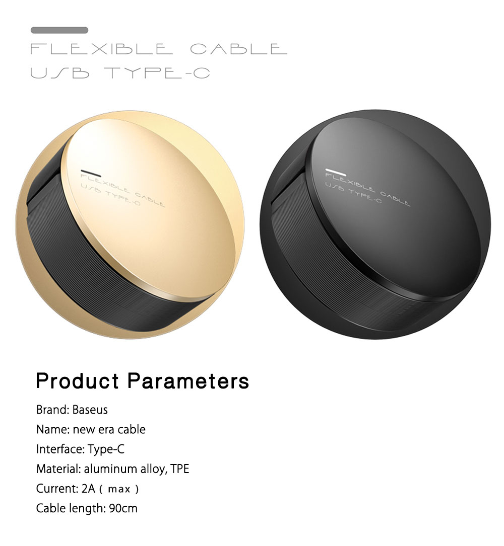 Baseus New Era Storage Retractable Type-C 2A Fast Data Transmission Charging Cord 90CM Baseus New Era Storage Retractable Type-C 2A Fast Data Transmission Charging Cord 90CM