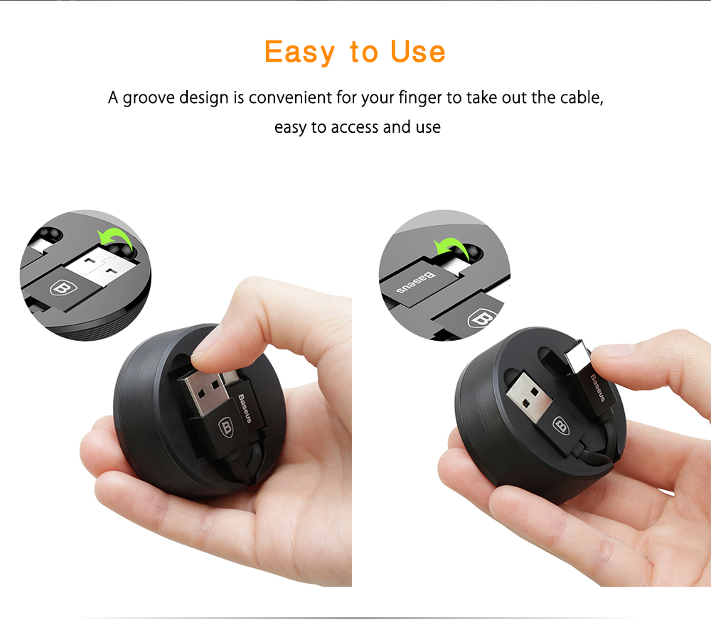 Baseus New Era Storage Retractable Type-C 2A Fast Data Transmission Charging Cord 90CM Baseus New Era Storage Retractable Type-C 2A Fast Data Transmission Charging Cord 90CM