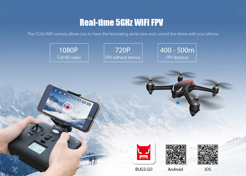 MJX Bugs 2 B2W Brushless RC Drone RTF 5GHz WiFi FPV 1080P Full HD / GPS Positioning / 2.4GHz 4CH Dual-way Transmitter MJX Bugs 2 B2W Brushless RC Drone RTF 5GHz WiFi FPV 1080P Full HD / GPS Positioning / 2.4GHz 4CH Dual-way Transmitter