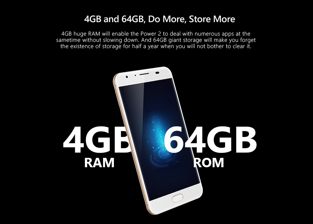 Ulefone Power 2 4G Phablet 5.5 inch Android 7.0 MTK6750T Octa Core 1.5GHz 4GB RAM 64GB ROM 13MP Main Camera Fingerprint Scanner Corning Gorilla 3 6050mAh Battery
