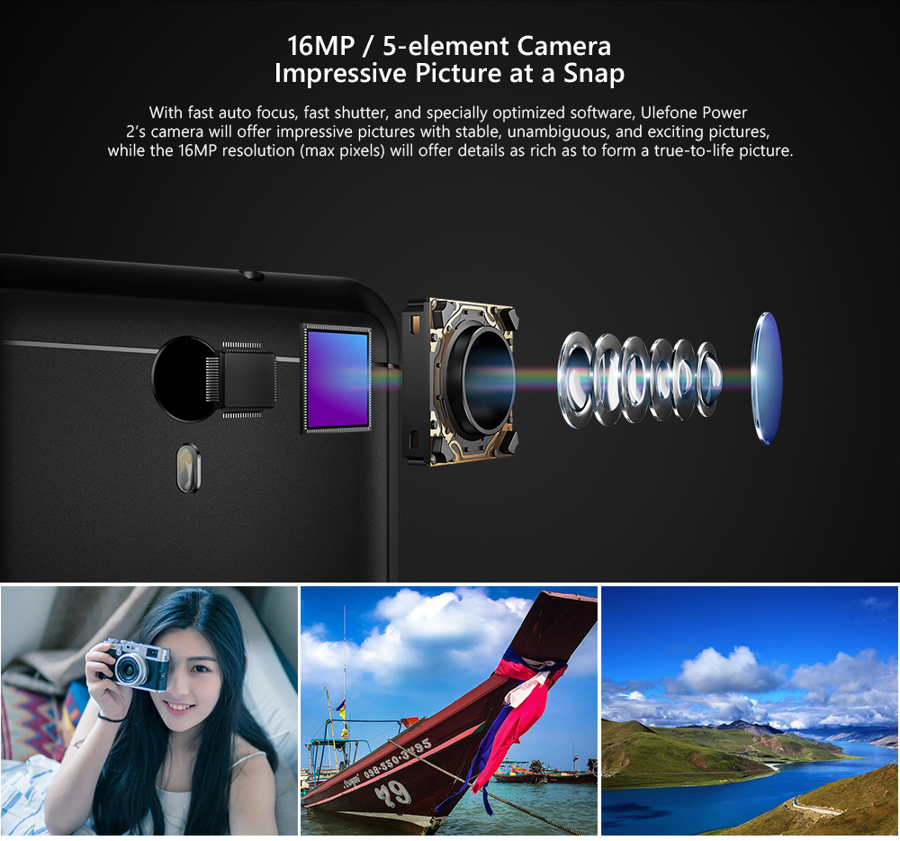 Ulefone Power 2 4G Phablet 5.5 inch Android 7.0 MTK6750T Octa Core 1.5GHz 4GB RAM 64GB ROM 13MP Main Camera Fingerprint Scanner Corning Gorilla 3 6050mAh Battery