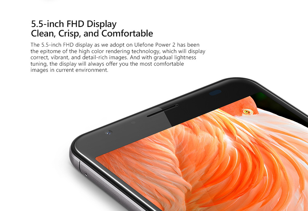 Ulefone Power 2 4G Phablet 5.5 inch Android 7.0 MTK6750T Octa Core 1.5GHz 4GB RAM 64GB ROM 13MP Main Camera Fingerprint Scanner Corning Gorilla 3 6050mAh Battery