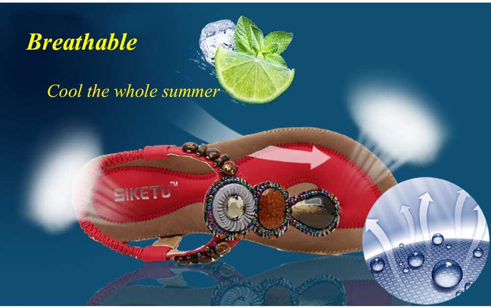 SIKETU Bohemia Rhinestone Design Slip On Beach Women Flip-flop Sandals