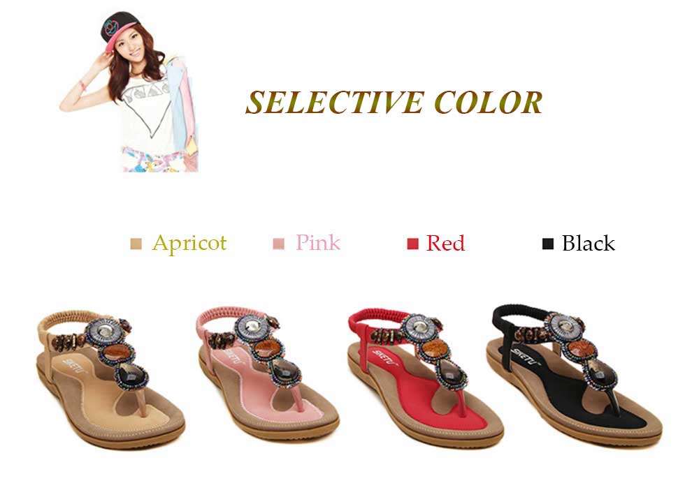 SIKETU Bohemia Rhinestone Design Slip On Beach Women Flip-flop Sandals