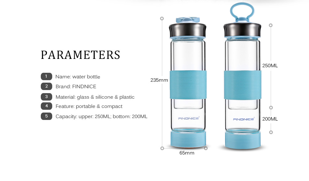 FINDNICE FNB - 0124 Glass Water Bottle Double Layer Phone Holder Stable Osculum Bottom FINDNICE FNB - 0124 Glass Water Bottle Double Layer Phone Holder Stable Osculum Bottom