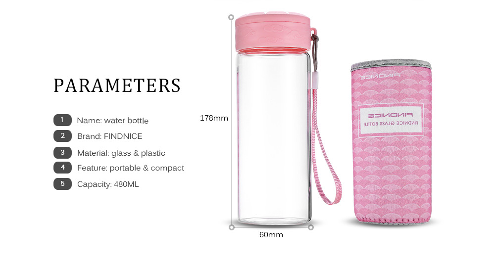 FINDNICE FNB - 0001J Glass Water Bottle 480ML Tea Cup FINDNICE FNB - 0001J Glass Water Bottle 480ML Tea Cup