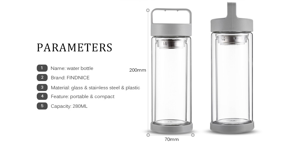 FINDNICE FNB - 0012A Double Layer Glass Water Bottle 280ML Tea Cup FINDNICE FNB - 0012A Double Layer Glass Water Bottle 280ML Tea Cup