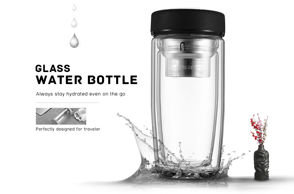 FINDNICE FNB - 0124 Double Layer Glass Water Bottle 450ML Tea Cup FINDNICE FNB - 0124 Double Layer Glass Water Bottle 450ML Tea Cup