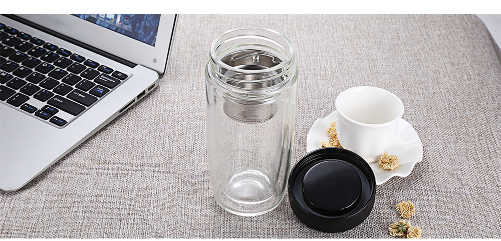FINDNICE FNB - 0124 Double Layer Glass Water Bottle 450ML Tea Cup FINDNICE FNB - 0124 Double Layer Glass Water Bottle 450ML Tea Cup