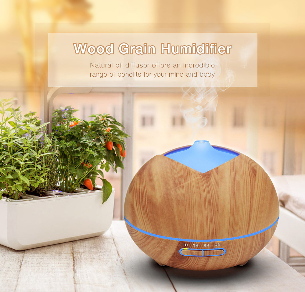 450ml Essential Oil Diffuser Ultrasonic Wood Grain Humidifier with Colorful LED Light