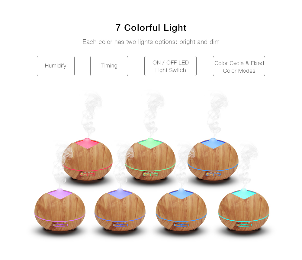 450ml Essential Oil Diffuser Ultrasonic Wood Grain Humidifier with Colorful LED Light
