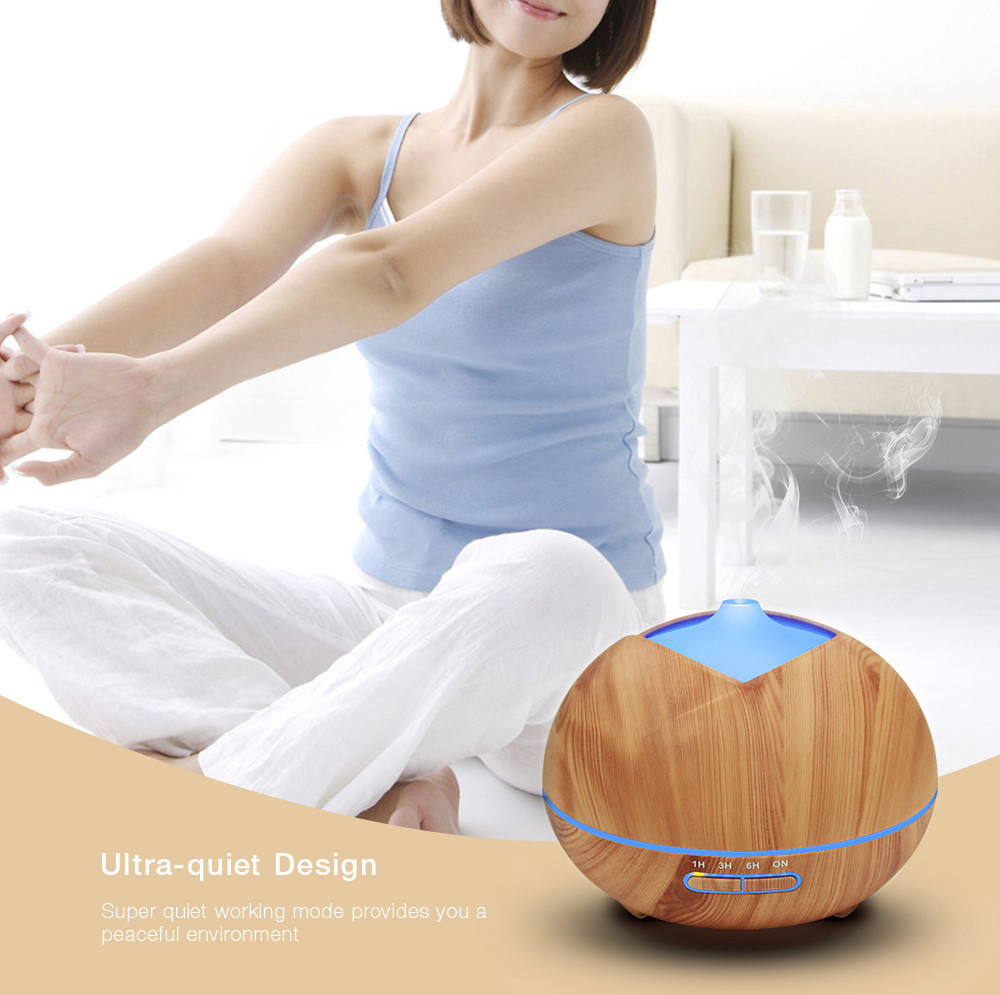 450ml Essential Oil Diffuser Ultrasonic Wood Grain Humidifier with Colorful LED Light