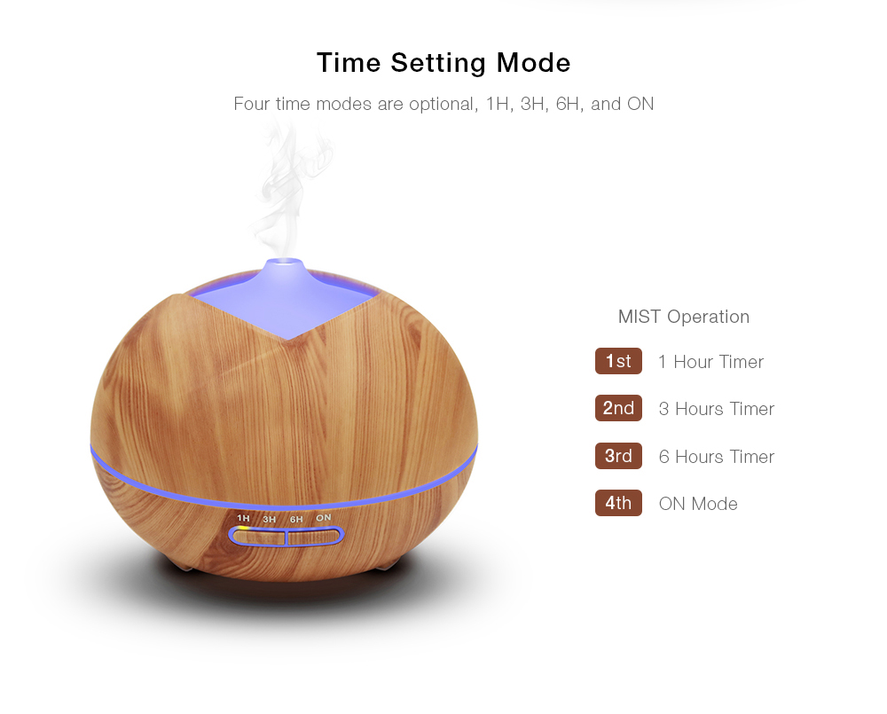 450ml Essential Oil Diffuser Ultrasonic Wood Grain Humidifier with Colorful LED Light