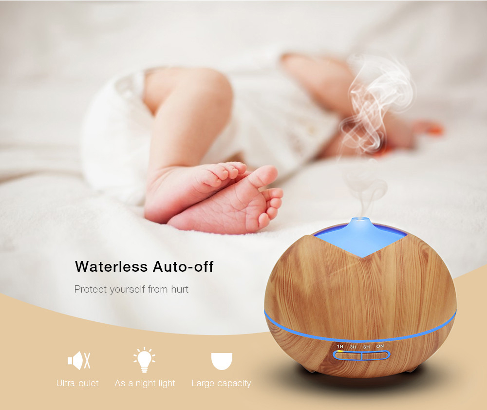 450ml Essential Oil Diffuser Ultrasonic Wood Grain Humidifier with Colorful LED Light