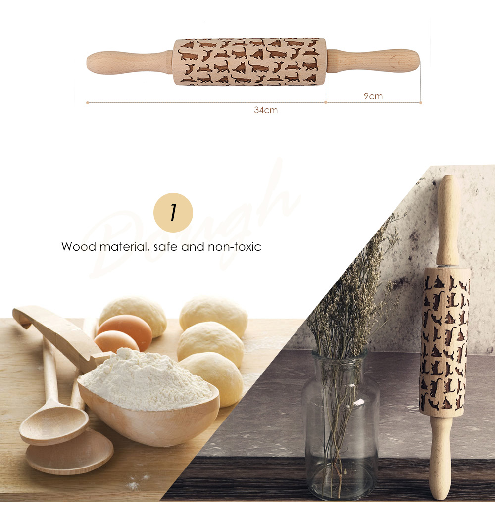 Cat Pattern Wooden Rolling Pin Cat Pattern Wooden Rolling Pin