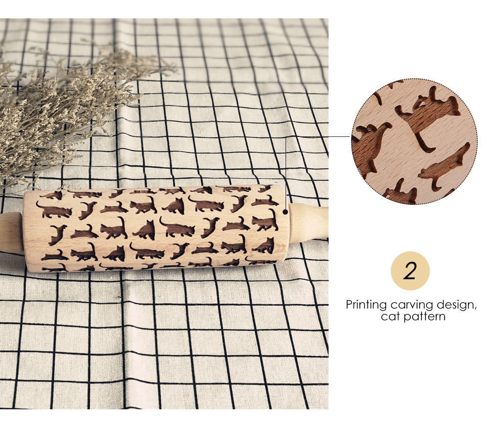 Cat Pattern Wooden Rolling Pin Cat Pattern Wooden Rolling Pin