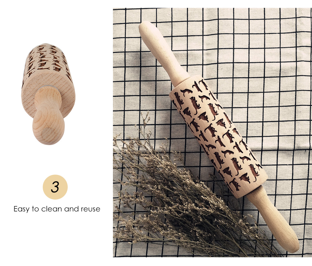 Cat Pattern Wooden Rolling Pin Cat Pattern Wooden Rolling Pin