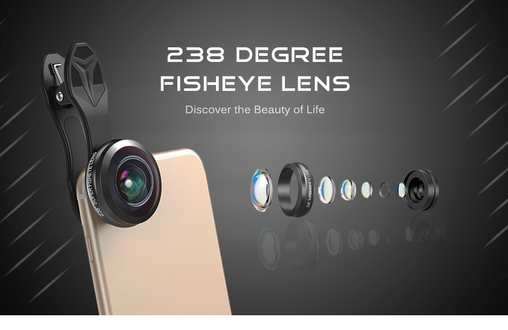 APEXEL APL - 238F 238 Degree Fisheye Lens External Mobile Phone Camera with Universal Clip APEXEL APL - 238F 238 Degree Fisheye Lens External Mobile Phone Camera with Universal Clip