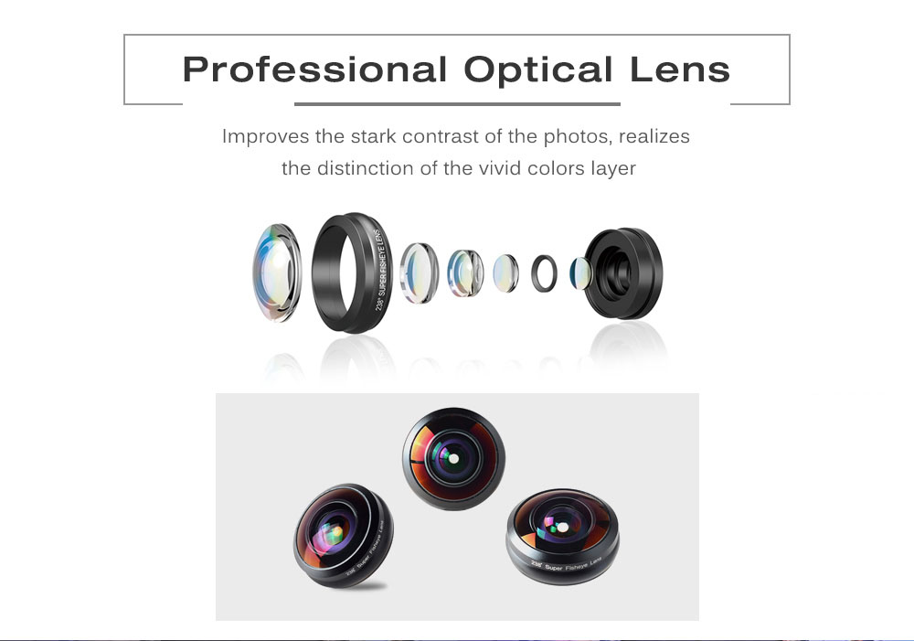APEXEL APL - 238F 238 Degree Fisheye Lens External Mobile Phone Camera with Universal Clip APEXEL APL - 238F 238 Degree Fisheye Lens External Mobile Phone Camera with Universal Clip