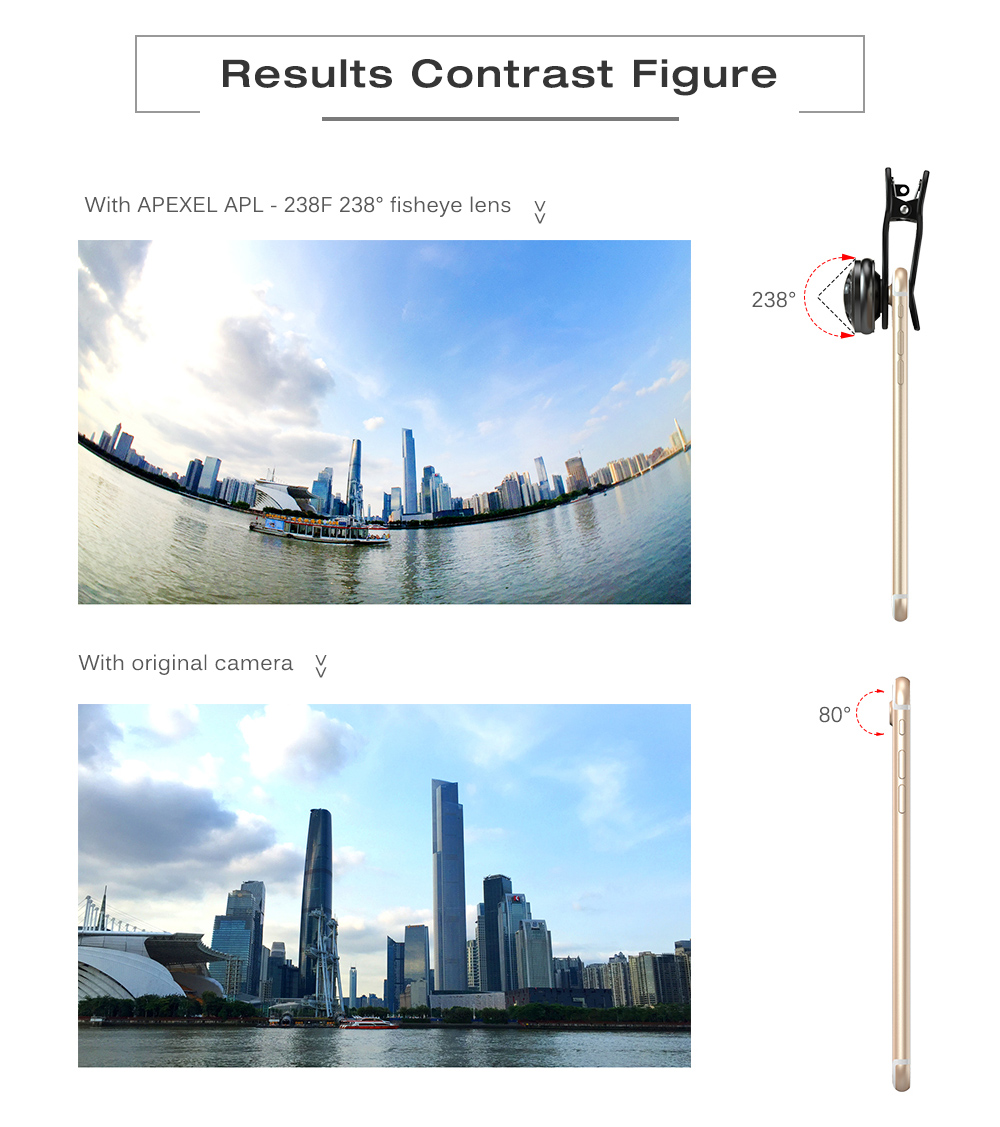 APEXEL APL - 238F 238 Degree Fisheye Lens External Mobile Phone Camera with Universal Clip APEXEL APL - 238F 238 Degree Fisheye Lens External Mobile Phone Camera with Universal Clip
