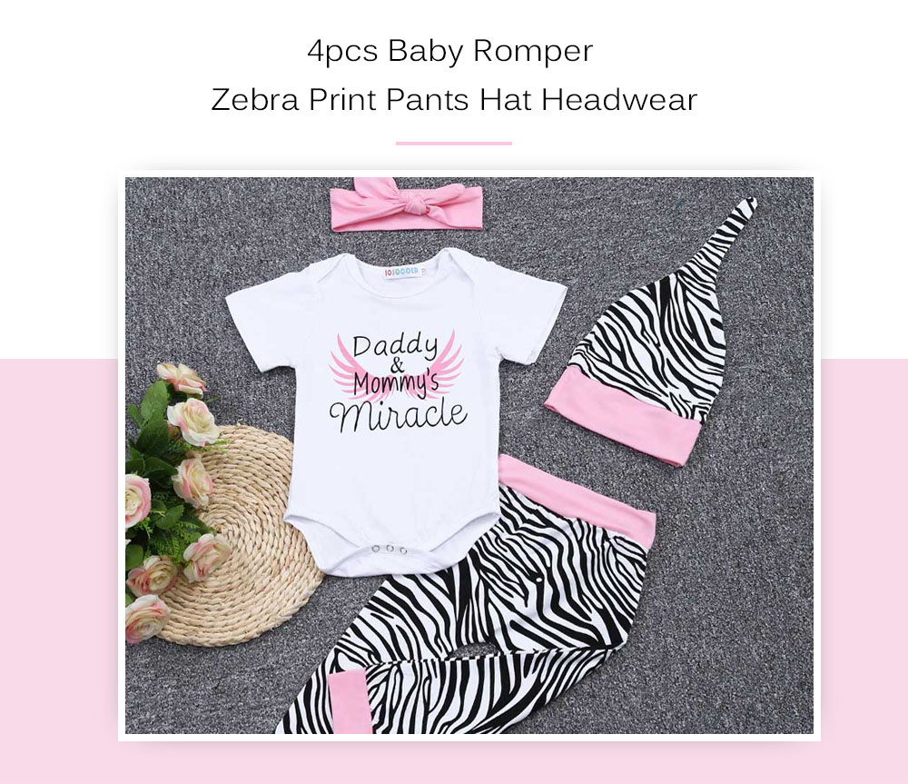 SOSOCOER 4pcs Headwear Short Sleeve Wing Pattern Baby Romper Zebra Print Pants Hat Coverall Jumpsuit SOSOCOER 4pcs Headwear Short Sleeve Wing Pattern Baby Romper Zebra Print Pants Hat Coverall Jumpsuit