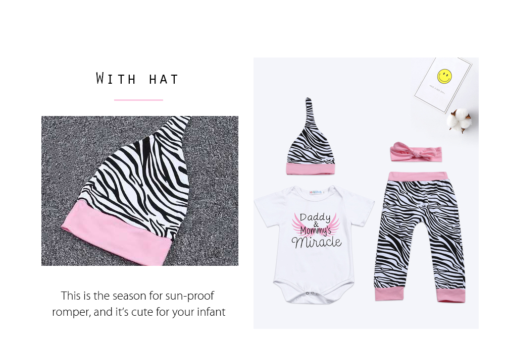 SOSOCOER 4pcs Headwear Short Sleeve Wing Pattern Baby Romper Zebra Print Pants Hat Coverall Jumpsuit SOSOCOER 4pcs Headwear Short Sleeve Wing Pattern Baby Romper Zebra Print Pants Hat Coverall Jumpsuit