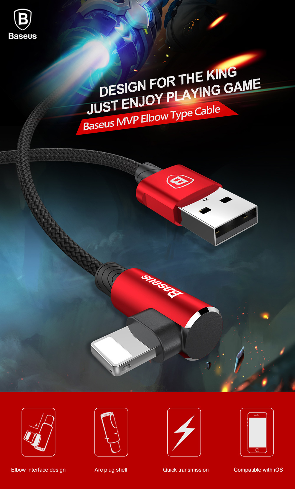 Baseus MVP Elbow Type 8 Pin Cable 2A Fast Charging Data Transmission Sync Cord 1M Baseus MVP Elbow Type 8 Pin Cable 2A Fast Charging Data Transmission Sync Cord 1M