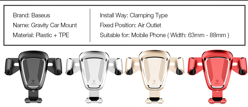Baseus Gravity Air Vent Car Mount 360 Degree Rotation Phone Holder Cradle