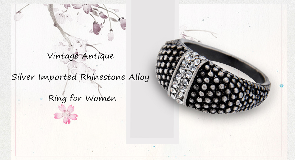 Vintage Antique Silver Imported Rhinestone Alloy Women Ring