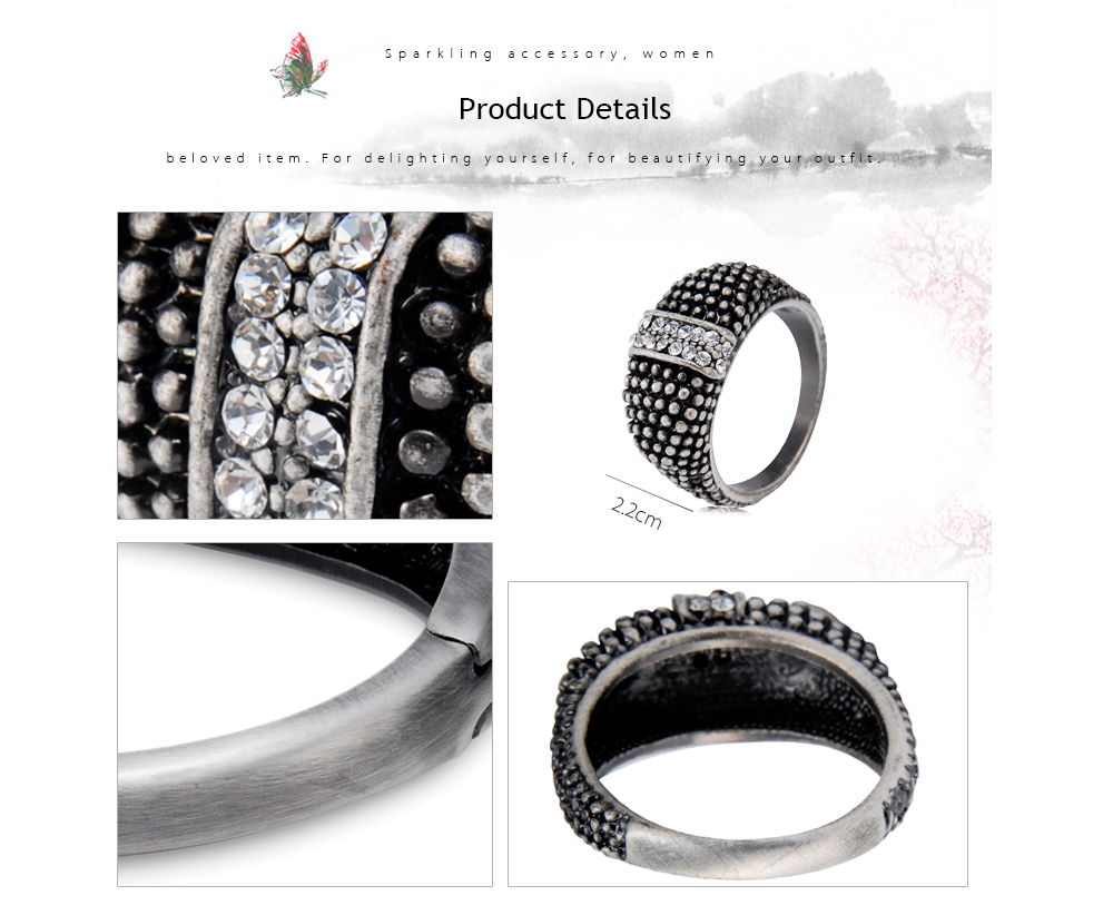 Vintage Antique Silver Imported Rhinestone Alloy Women Ring
