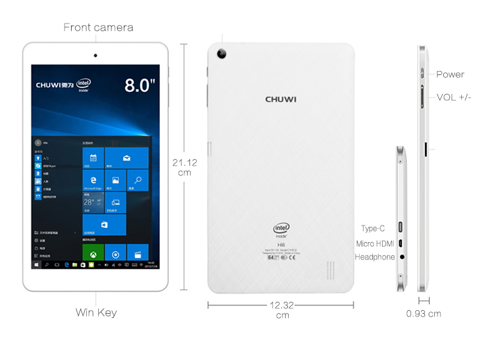 8.0 inch Chuwi Hi8 Pro Tablet PC Intel Cherry Trail Z8350 64bit Quad Core 1.44GHz WUXGA IPS Screen 2GB RAM 32GB ROM HDMI Type-C