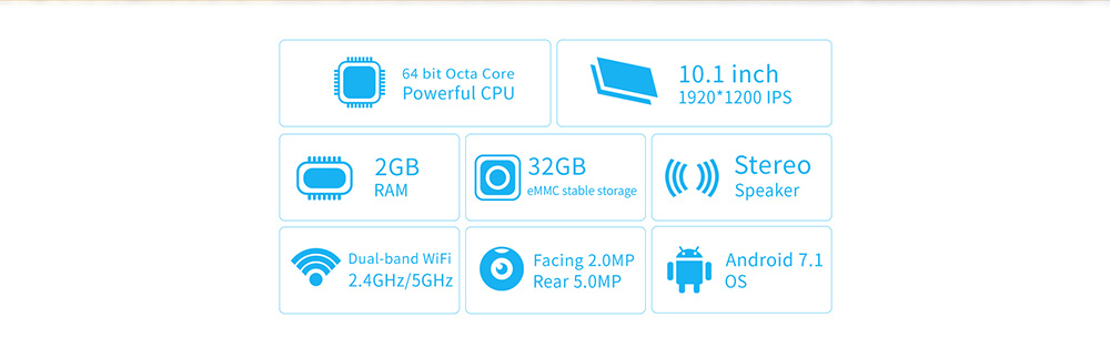 Teclast P10 Octa Core 10.1 inch Tablet PC Android 7.1 Rockchip RK3368 1.5GHz 2GB RAM 32GB ROM Dual WiFi ameras OTG