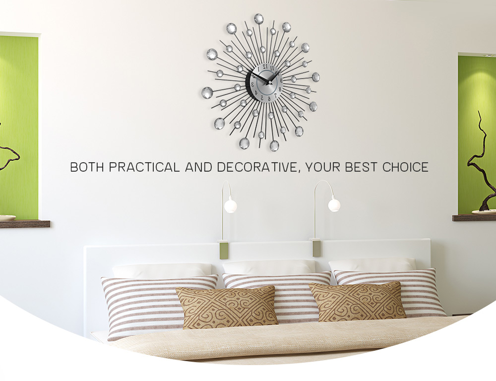 Decorative Crystal Sunburst Metal Wall Clock Home Art Decor Diameter 13 inch Decorative Crystal Sunburst Metal Wall Clock Home Art Decor Diameter 13 inch
