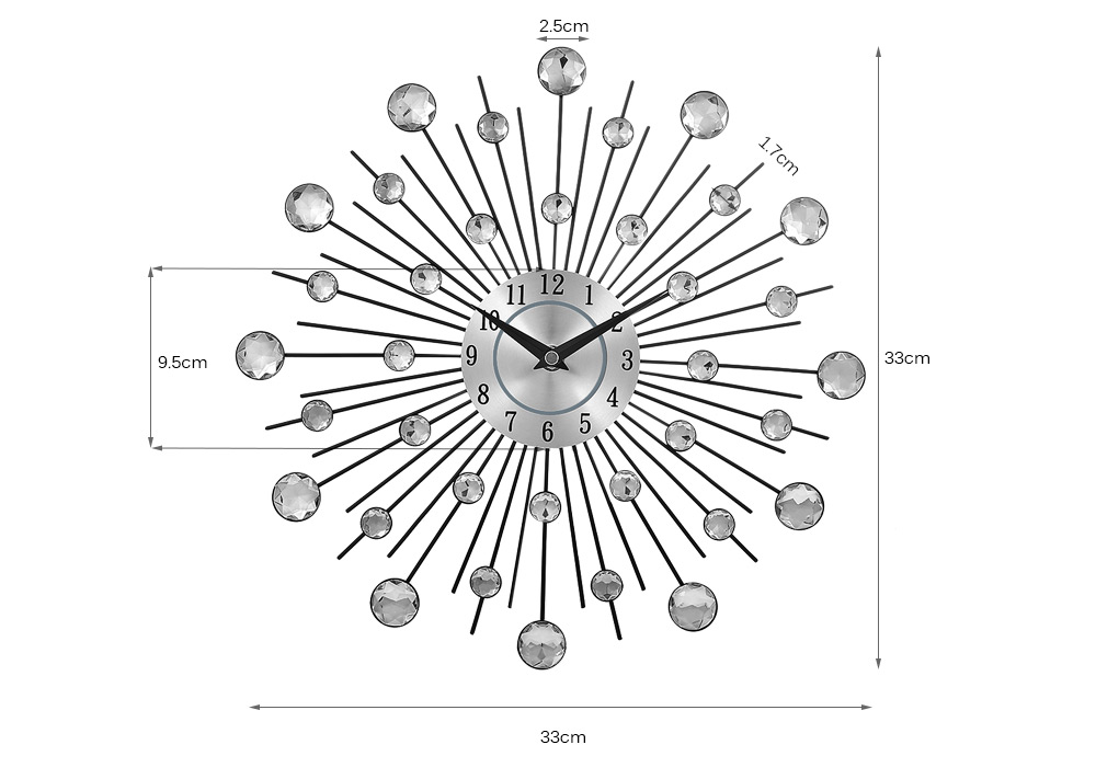 Decorative Crystal Sunburst Metal Wall Clock Home Art Decor Diameter 13 inch Decorative Crystal Sunburst Metal Wall Clock Home Art Decor Diameter 13 inch